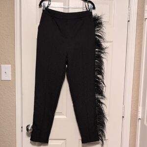 Club L London Black Feather-Accent Straight Trousers